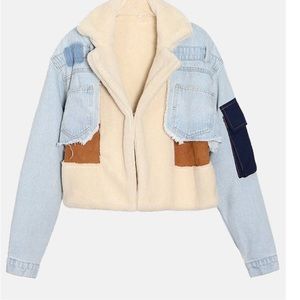 Lamb Denim Patchwork Coat Large
